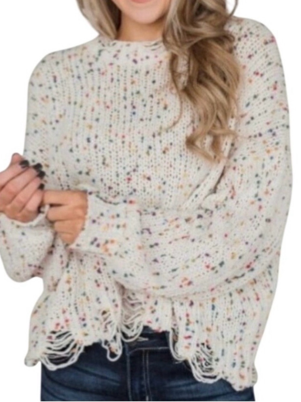 POL Sweater Women’s Confetti Knit Distressed Boho Style JST581 Medium